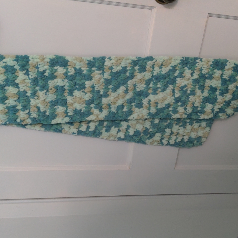 Handmade Just Made Light Blue Teal Blue and Tan Super Soft Extra Wide Scarf